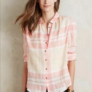 Holding Horses Gold trim gauze plaid blouse 8